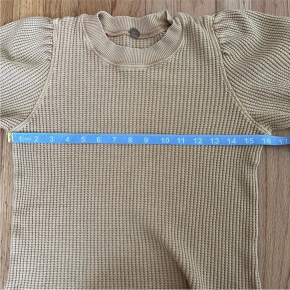 Free People FP One Womens Top XS Mustard Tasha Waffle Thermal Long Puff Sleeve - Picture 6 of 10